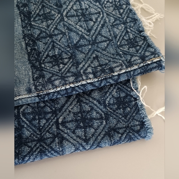 Lauren Ralph Lauren Asanoha Star Pattern Ankle Pants Sz 16 Blue Jeans Raw Hem - Picture 7 of 7